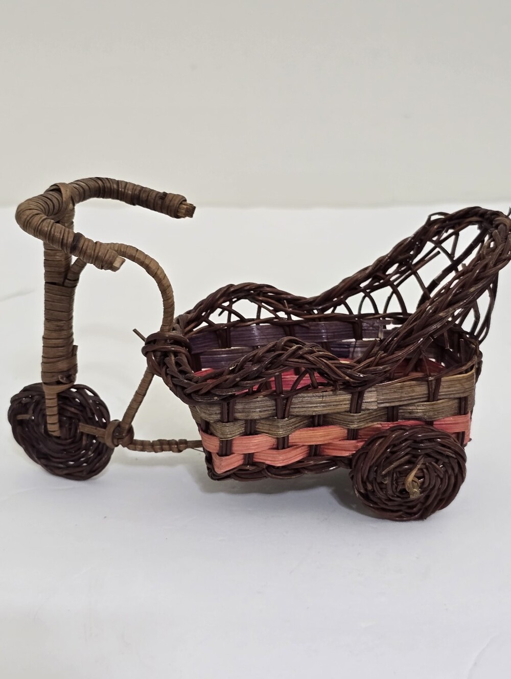 vintage Mini Wicker Boho Tricycle Plant Planter 4" x 5.5"